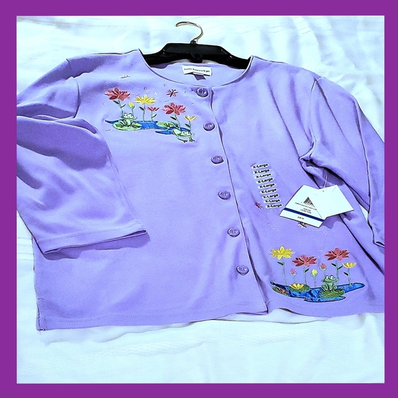 Lavender Embroidered Front Button Knit Blouse - Picture 2 of 12